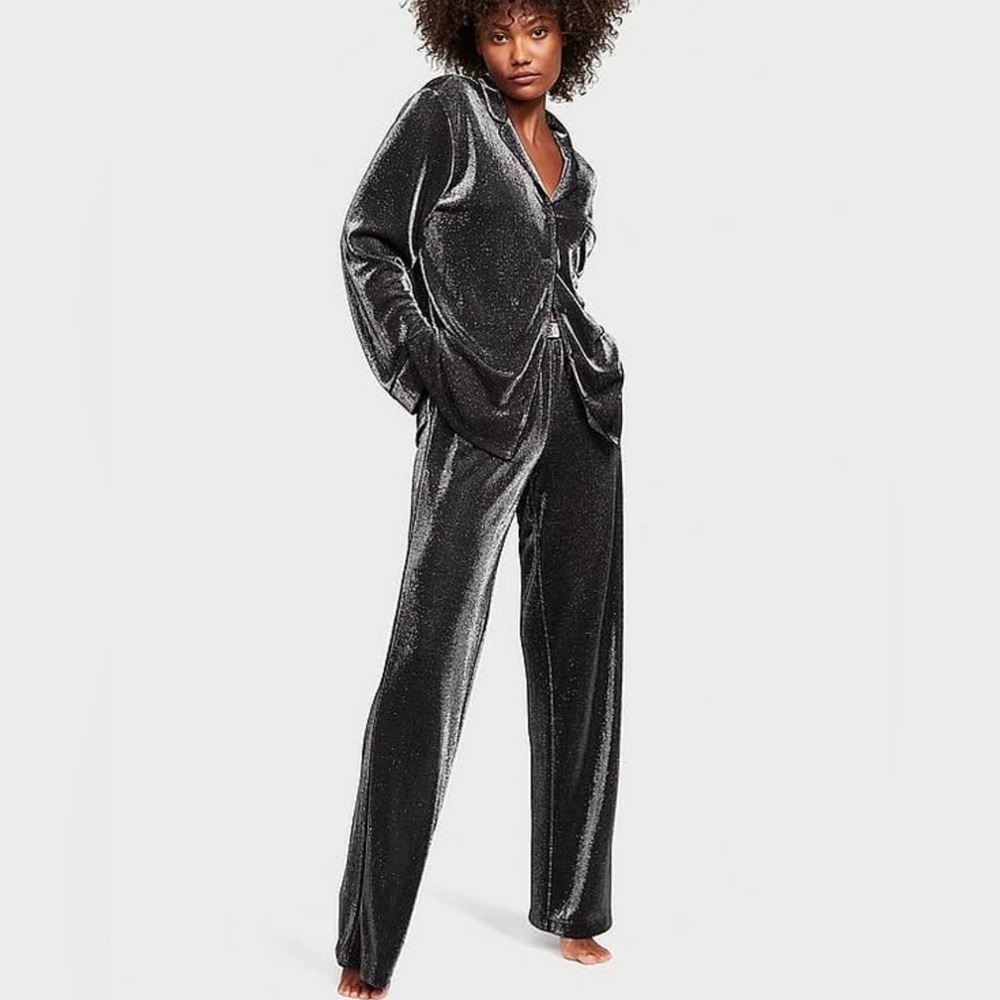 Victoria's Secret Black Glittery PJ Set Trio